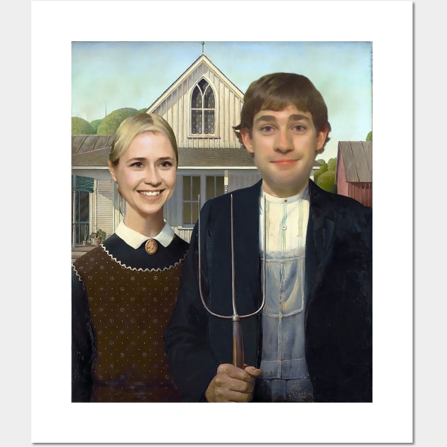 Jim and Pam from The Office in American Gothic Wall Art by DavidLoblaw